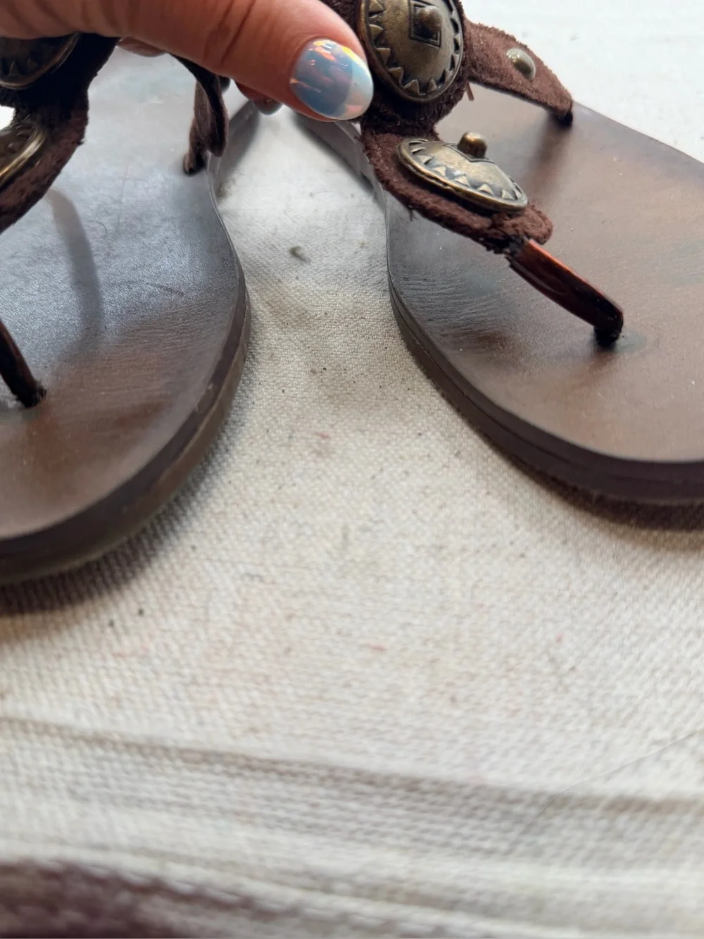 Mossimo Brown Leather Thong Sandals with Button Accent
